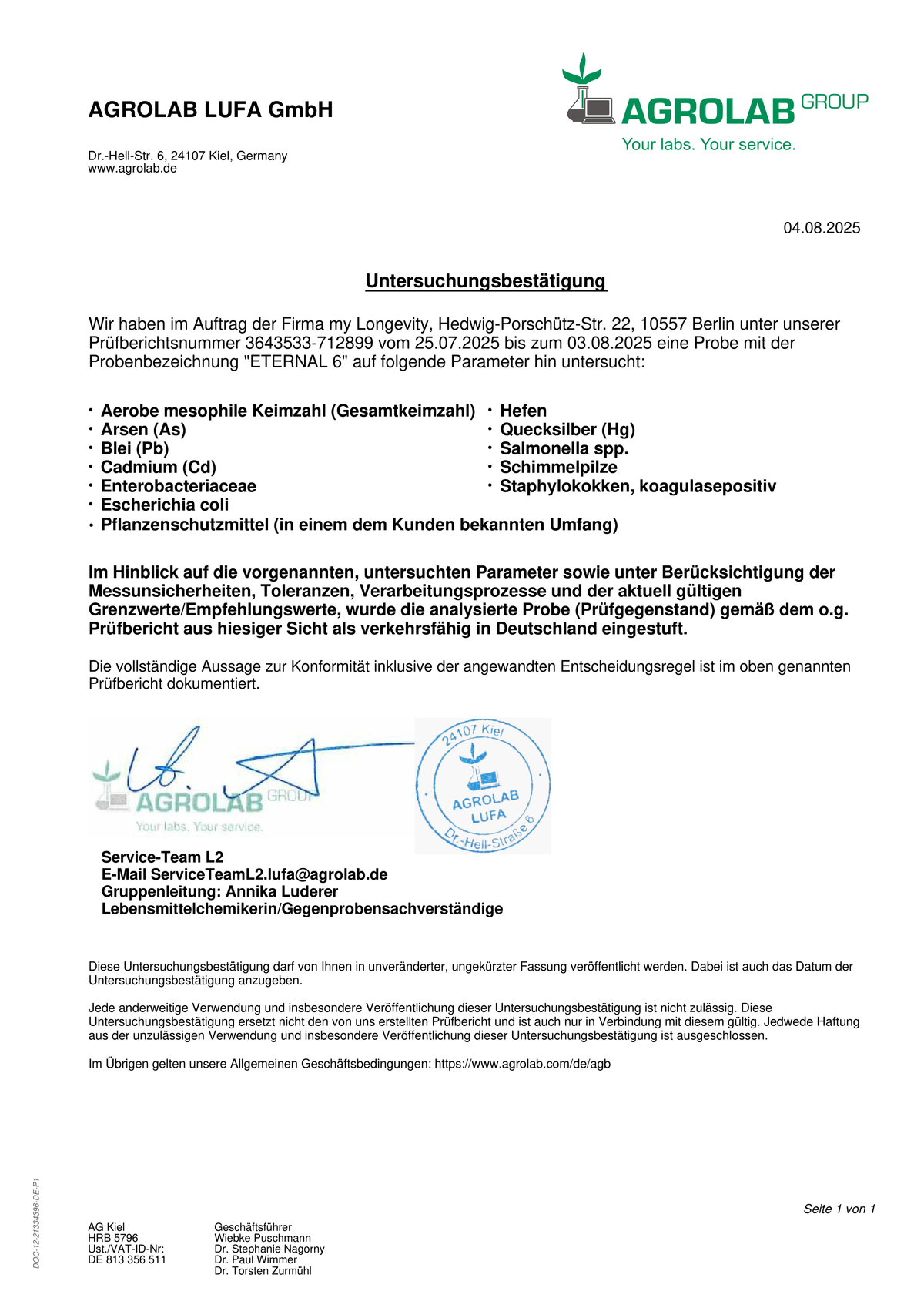 Labor Analysezertifikat
